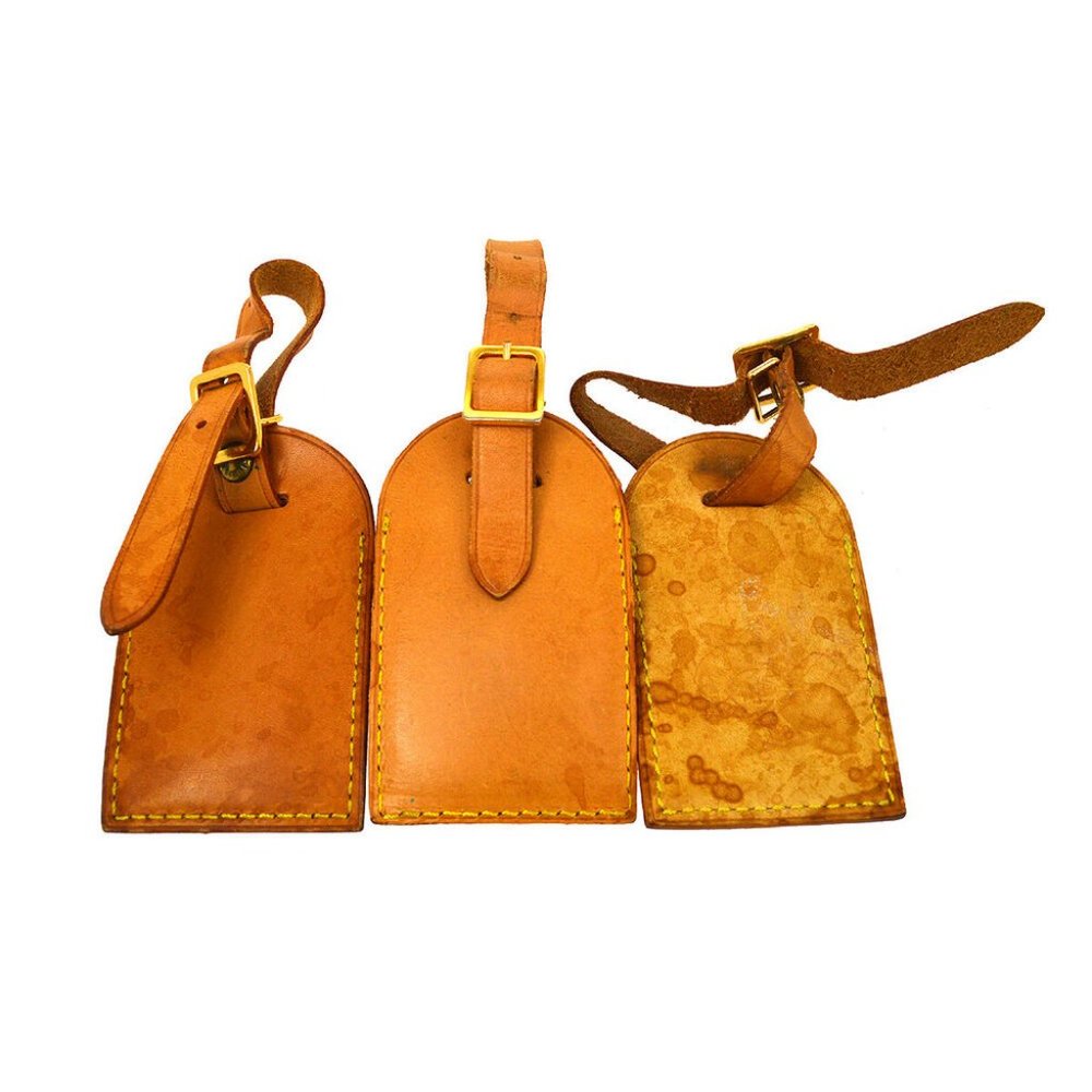 Authentic LOUIS VUITTON Name Tag 5 Set Brown Leather Bag Accessories - Picture 3 of 6